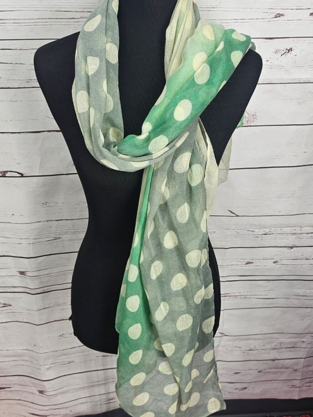 Green Ombre Polka Dot Lightweight Sheer Scarf Wrap 100% Polyester Y2K